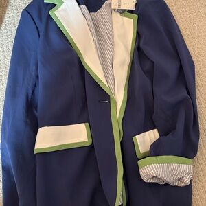 NWT Anthro Navy Blazer with Green Trim